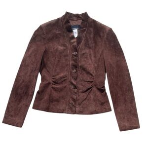 Jones New York Women's Suede Brown Button-Up Jacket Size Small